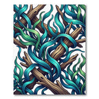 Abstract Teal Kelp and Driftwood Swirls Rug