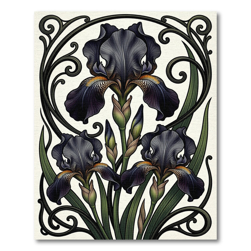Dark Iris Nouveau Elegant Floral Swirls Rug
