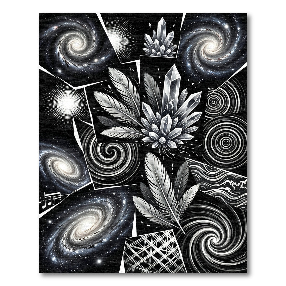 Cosmic Crystal Feather Galaxy Collage Rug