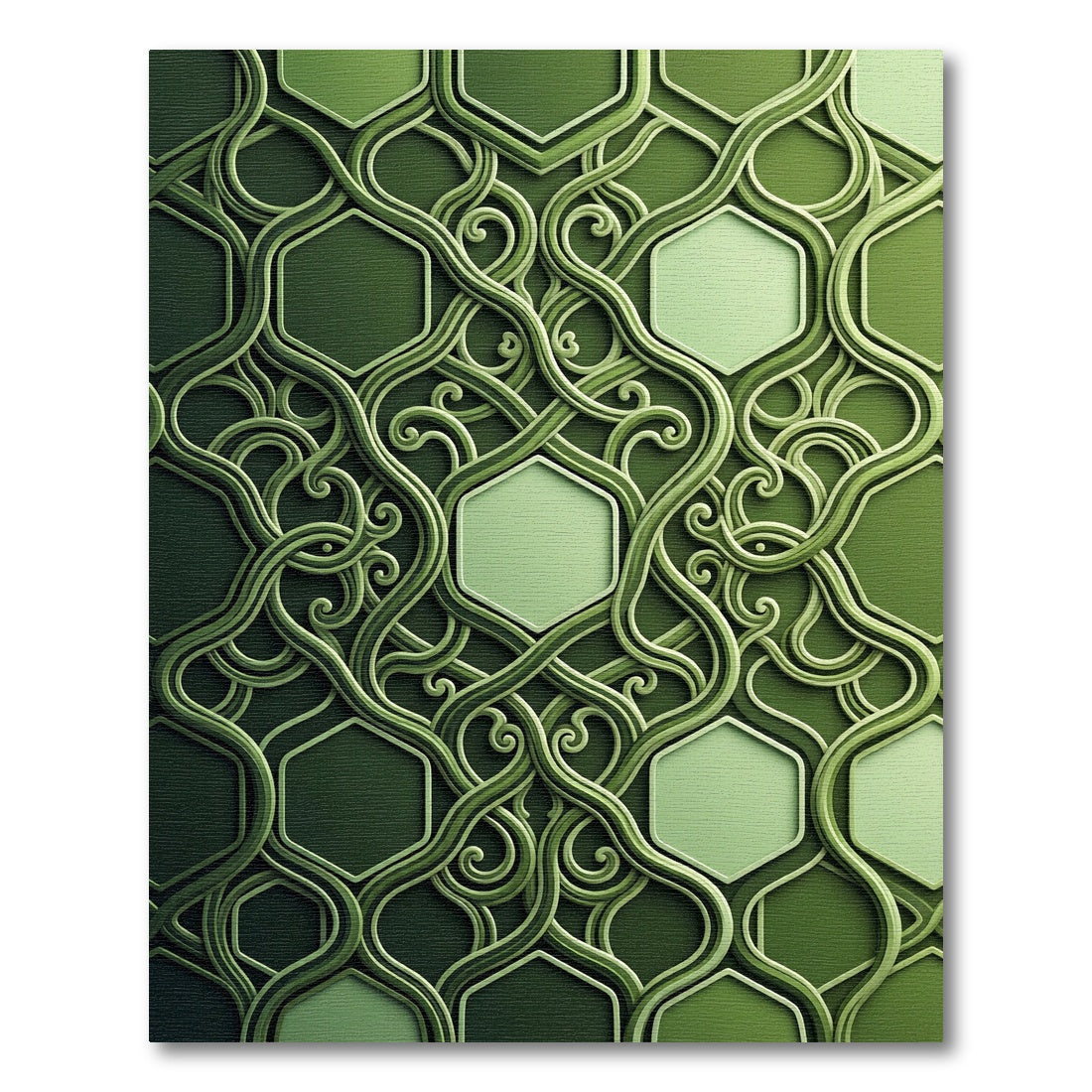 Deep Emerald Hexagon Intertwined Vines Rug