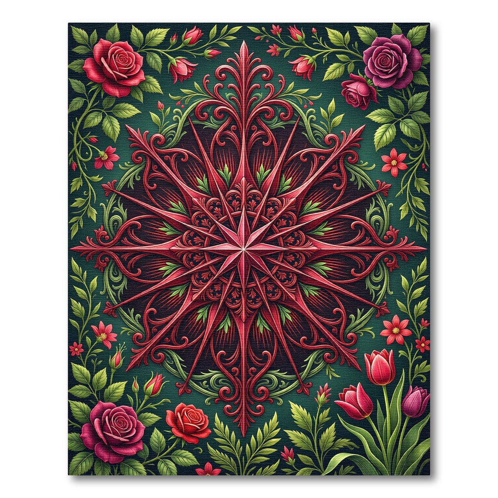 Rich Emerald Rose Floral Medallion Rug