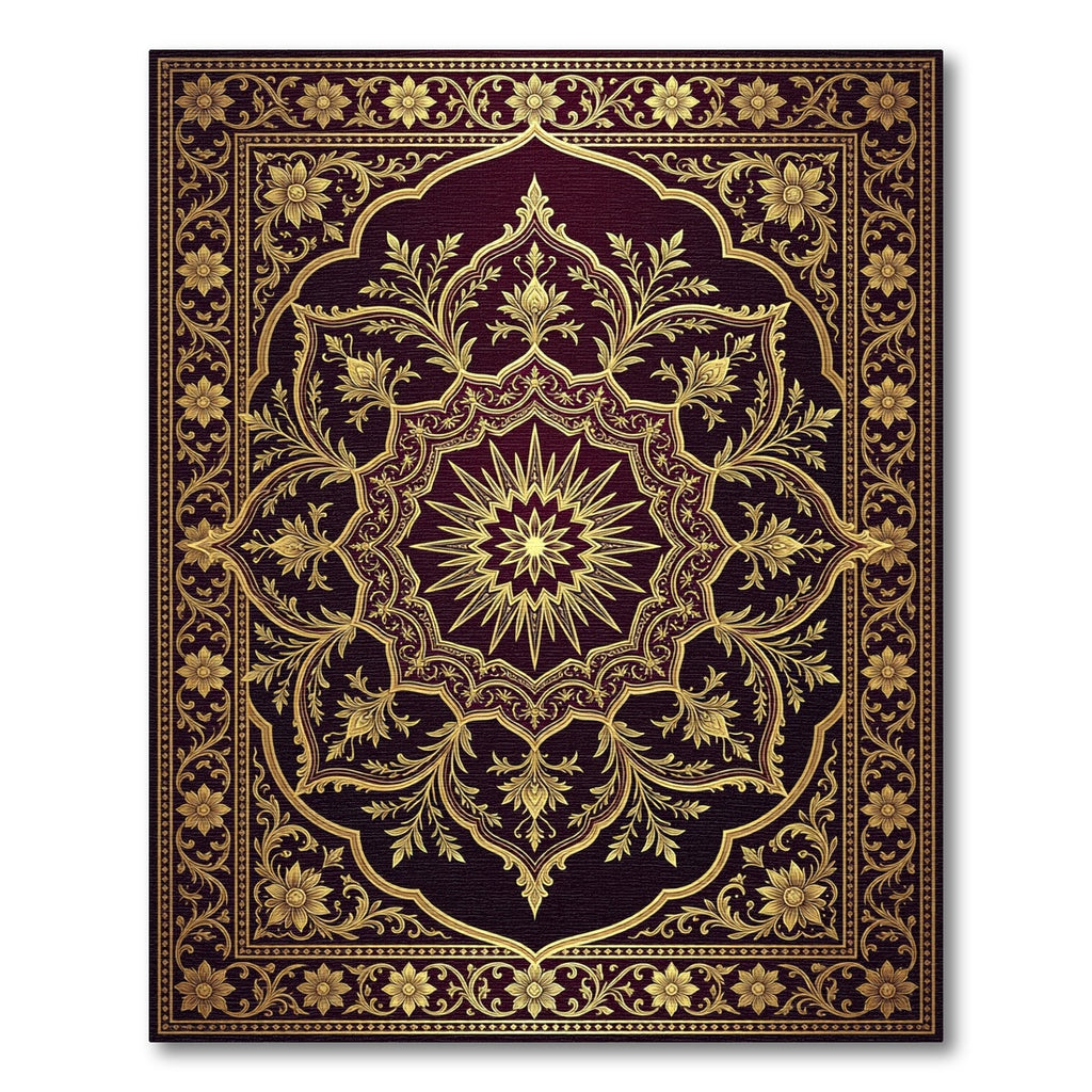 Ornate Crimson And Gold Mandala Rug