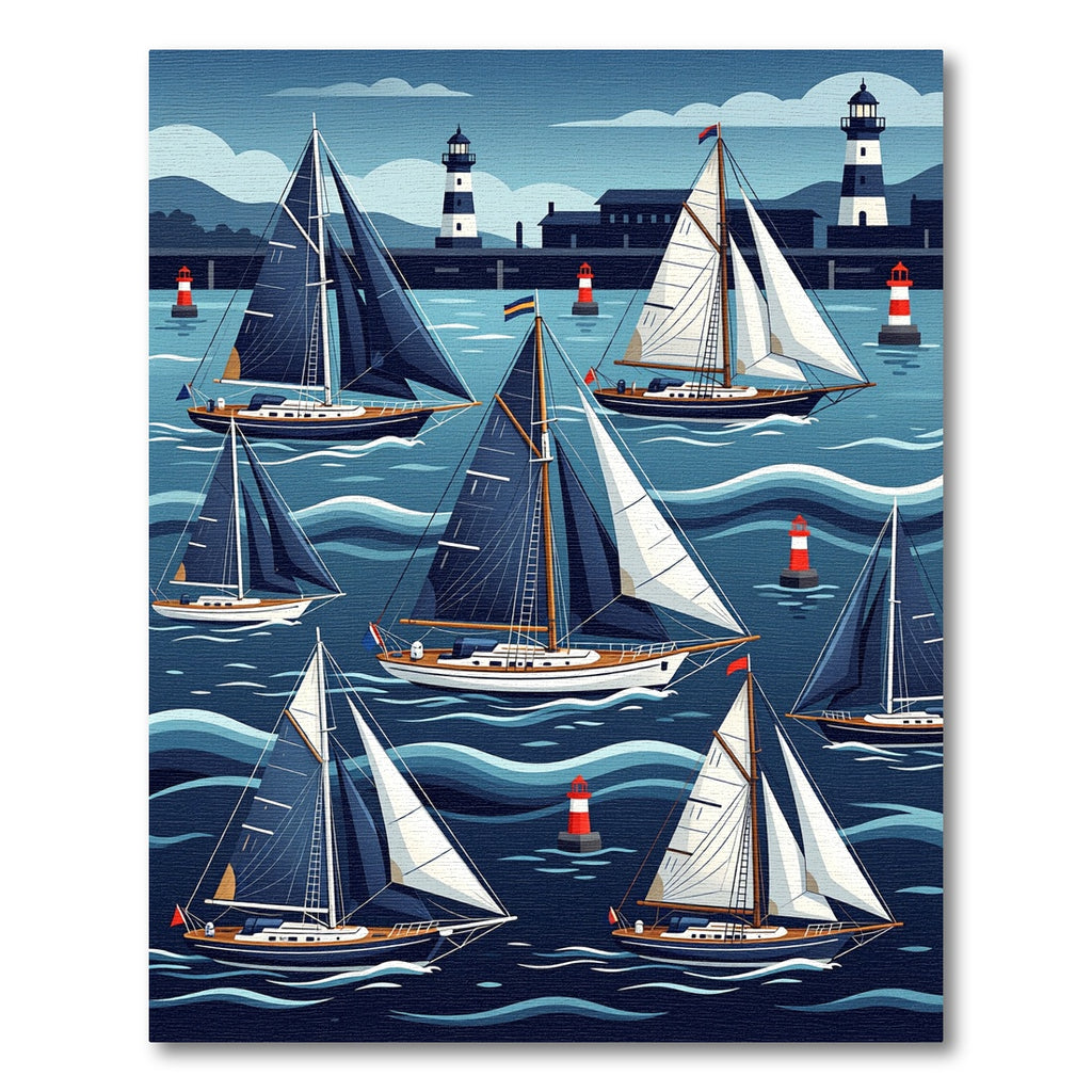 Nautical Navy Sailboat Oceanic Wave Scene Rug
