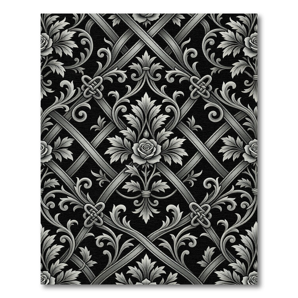 Ornate Gray Floral Lattice Rug