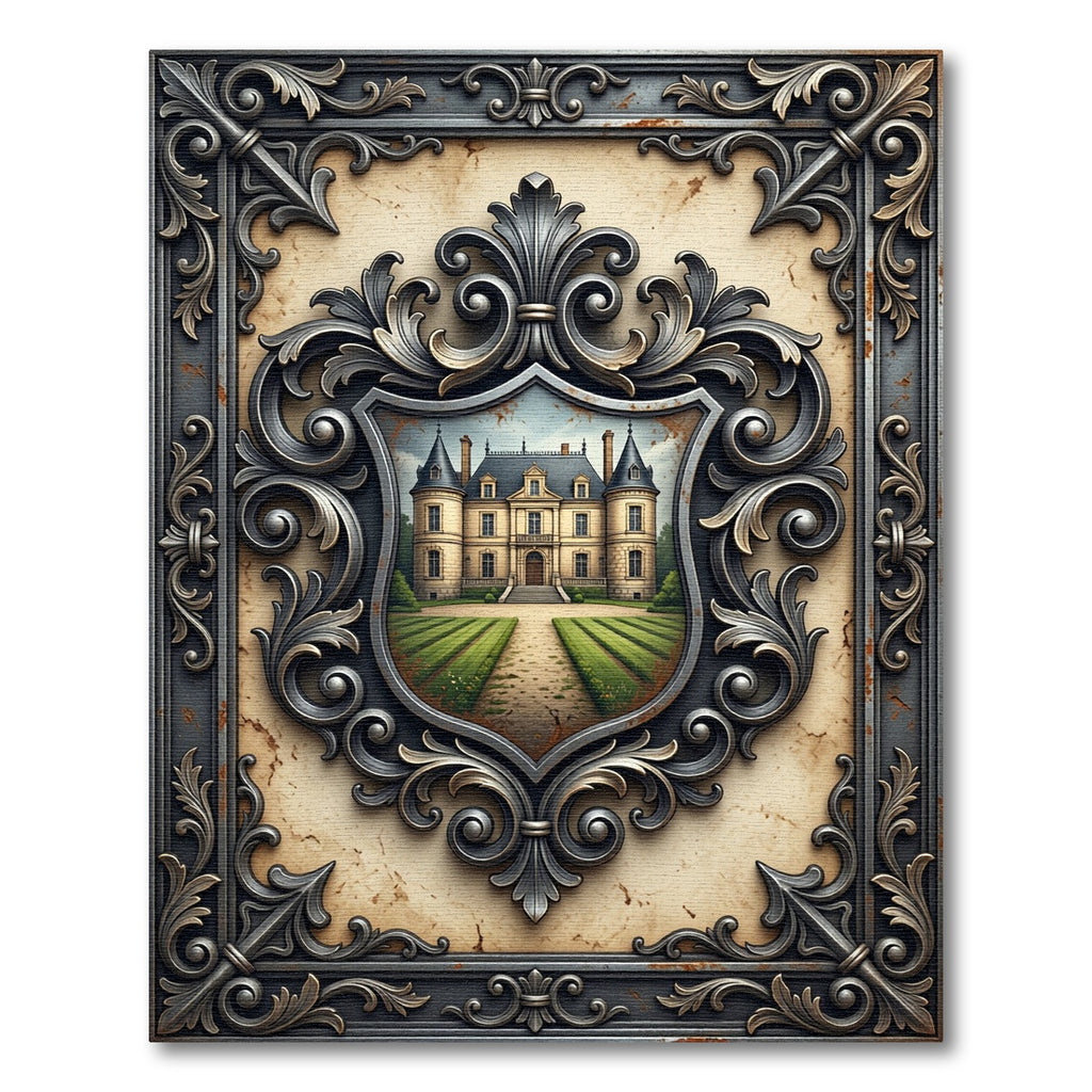 Ornate Crest French Chateau Estate Rug