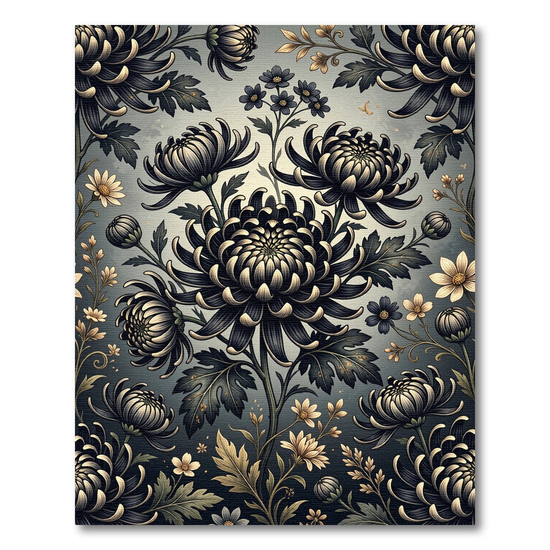 Dark Floral Chrysanthemum Garden Rug