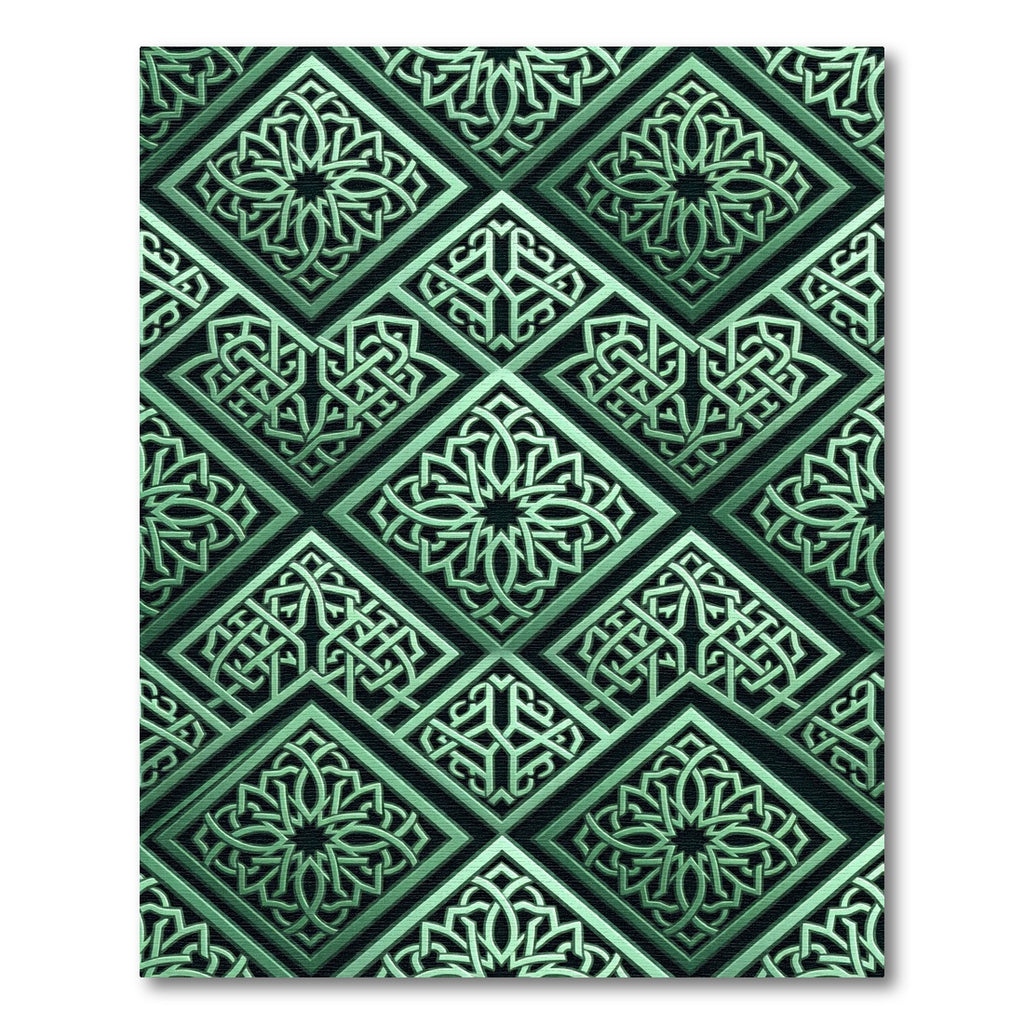 Intricate Emerald Geometric Interlocking Lattice Rug