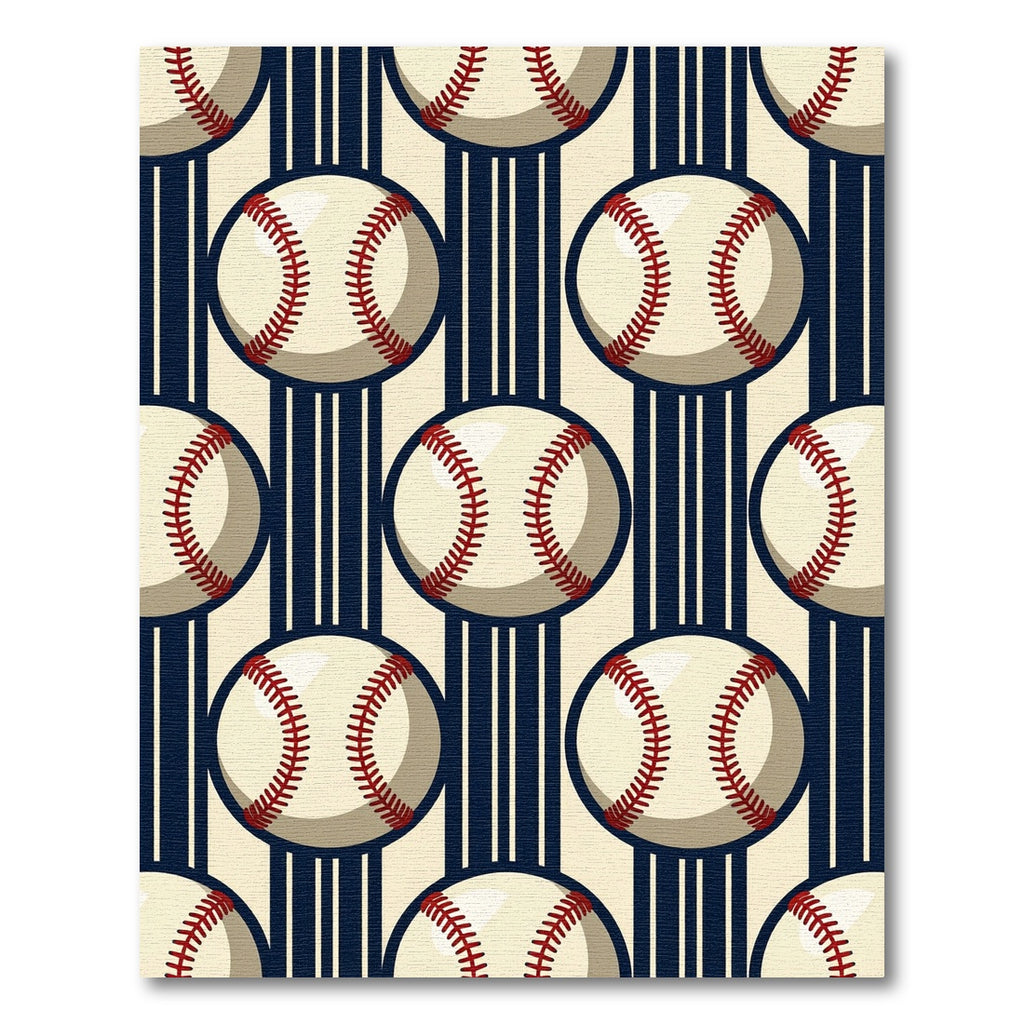 Classic Baseball Graphic Navy Striped Rug