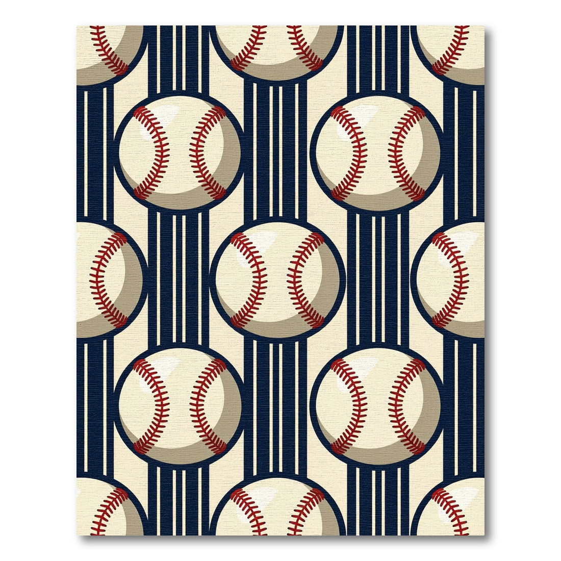 Classic Baseball Graphic Navy Striped Rug