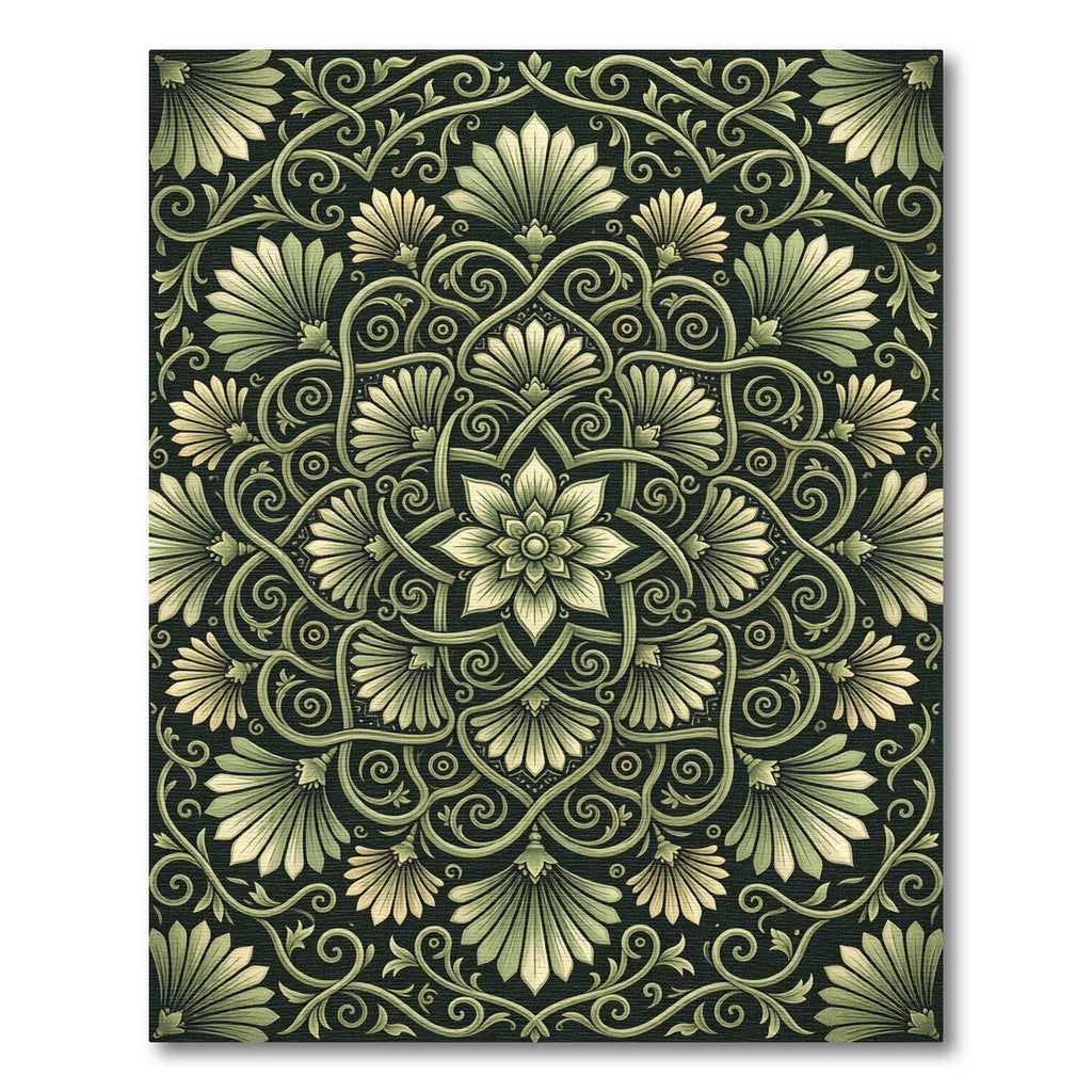 Elegant Sage Botanical Lotus Swirl Rug