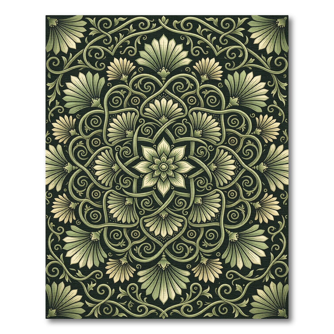 Elegant Sage Botanical Lotus Swirl Rug