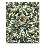 Sage Botanical Peony Floral Illustration Rug