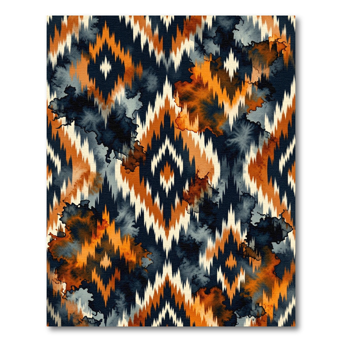Midnight Orange Abstract Ikat Diamond Rug