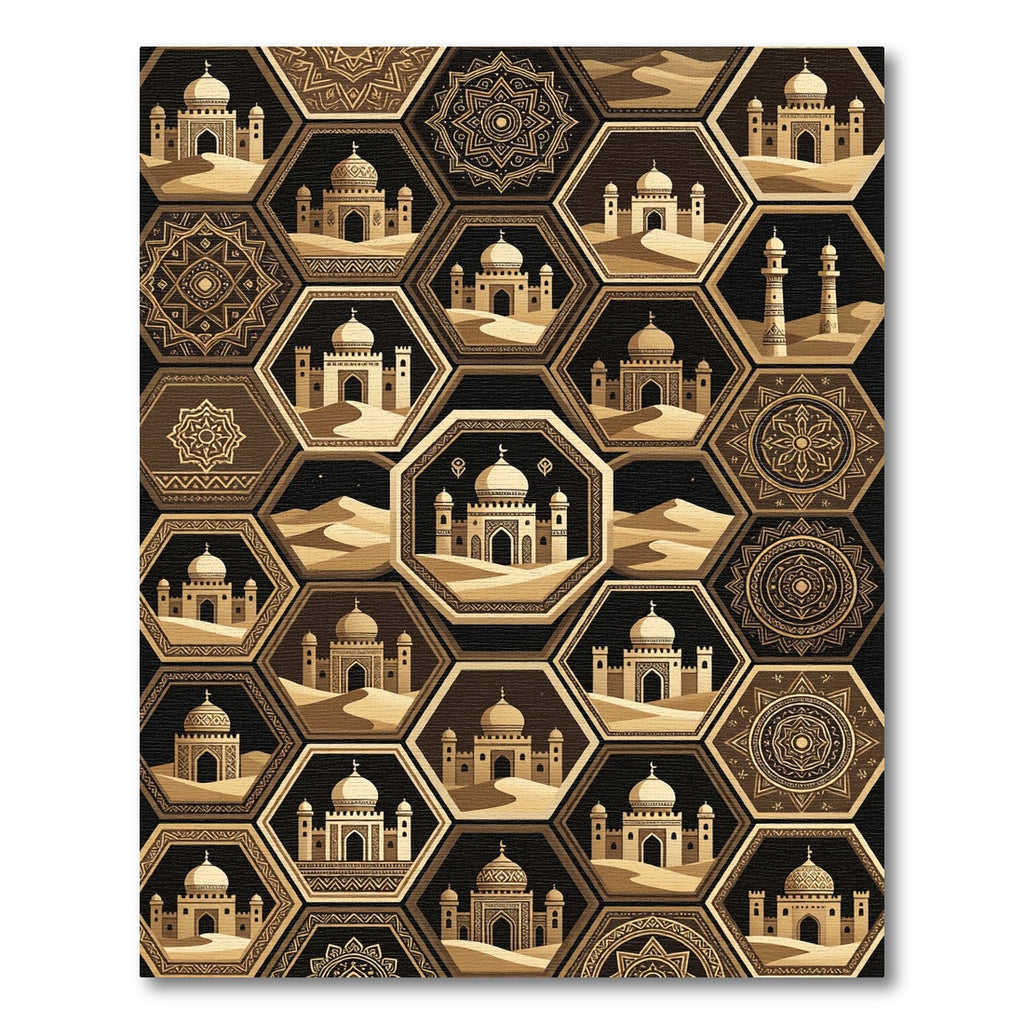 Golden Desert Mosque Hexagon Mosaic Rug
