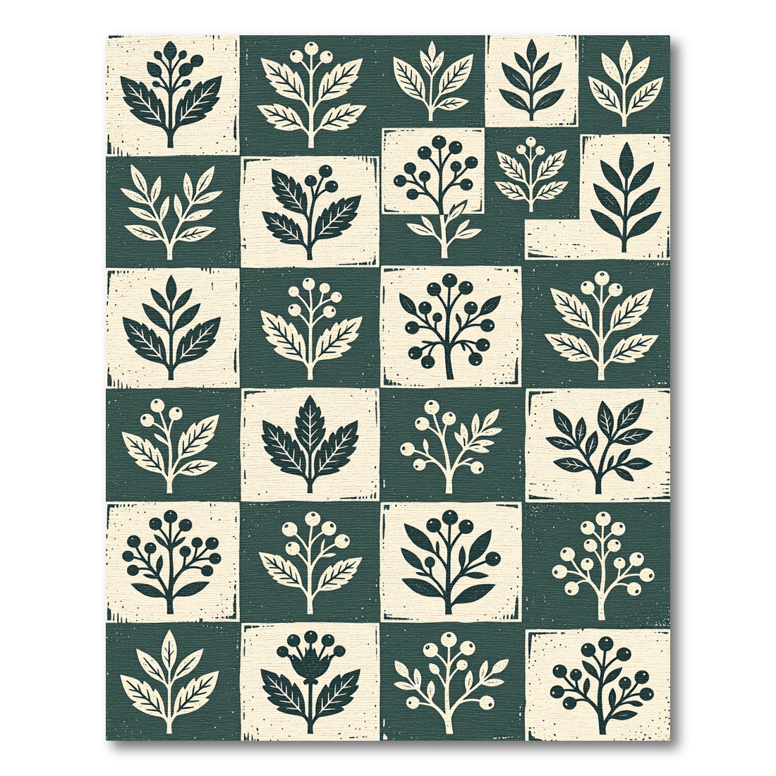 Sage Forest Botanical Grid Illustration Rug