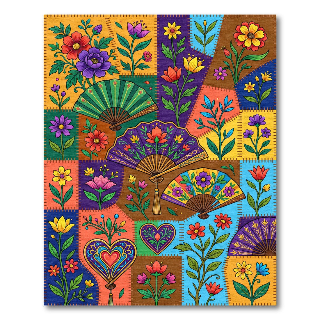Colorful Quilted Patchwork Floral Heart Rug