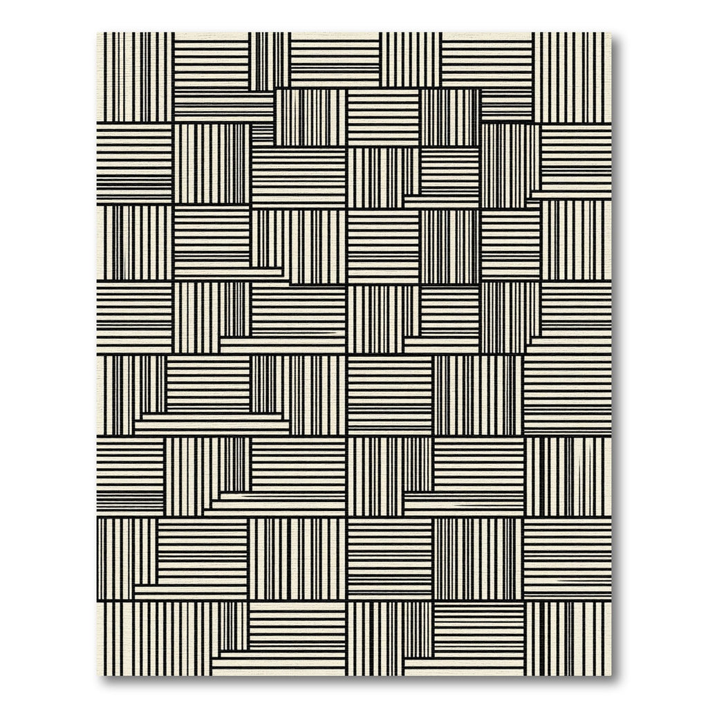 Black White Interlocking Lines Composition Rug