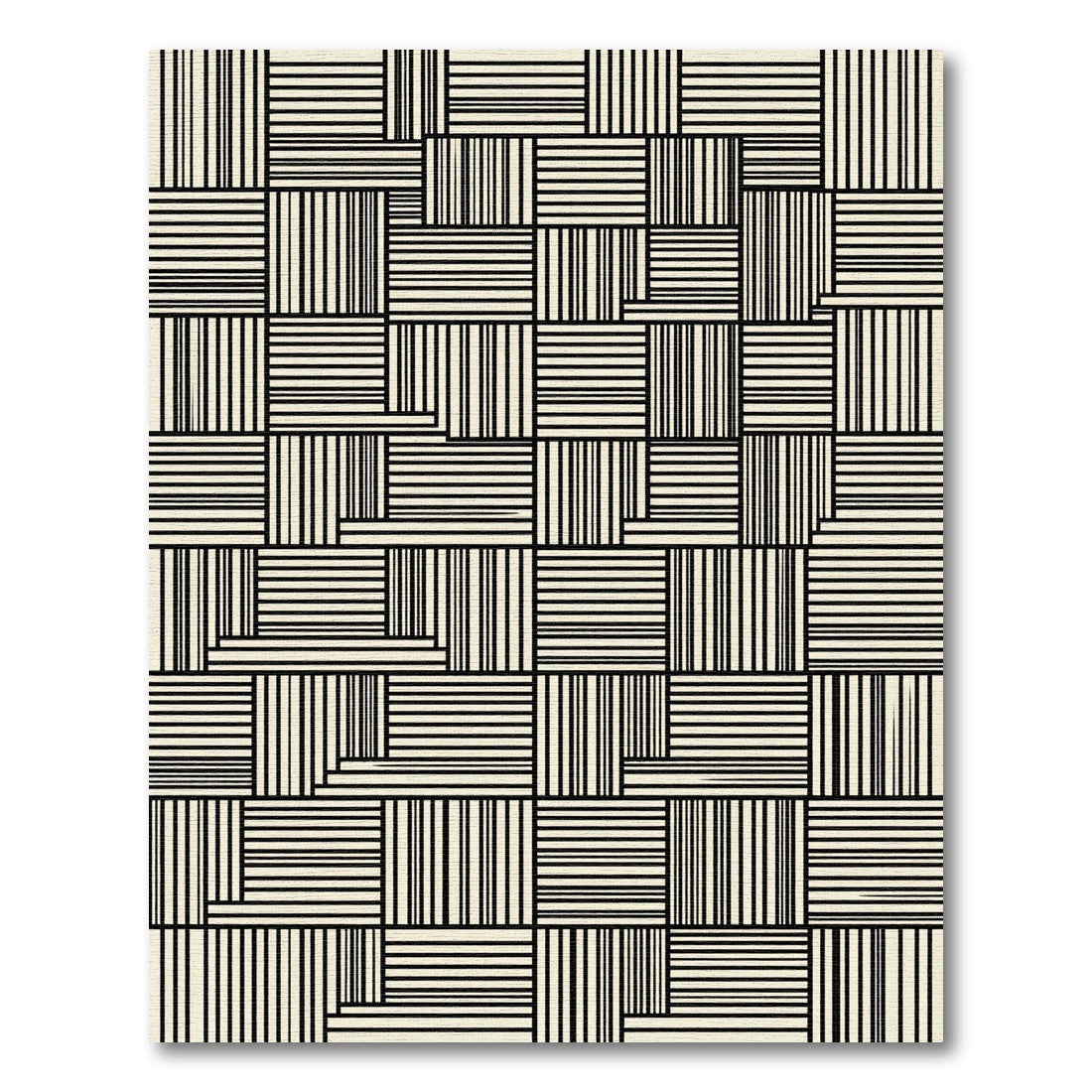 Black White Interlocking Lines Composition Rug