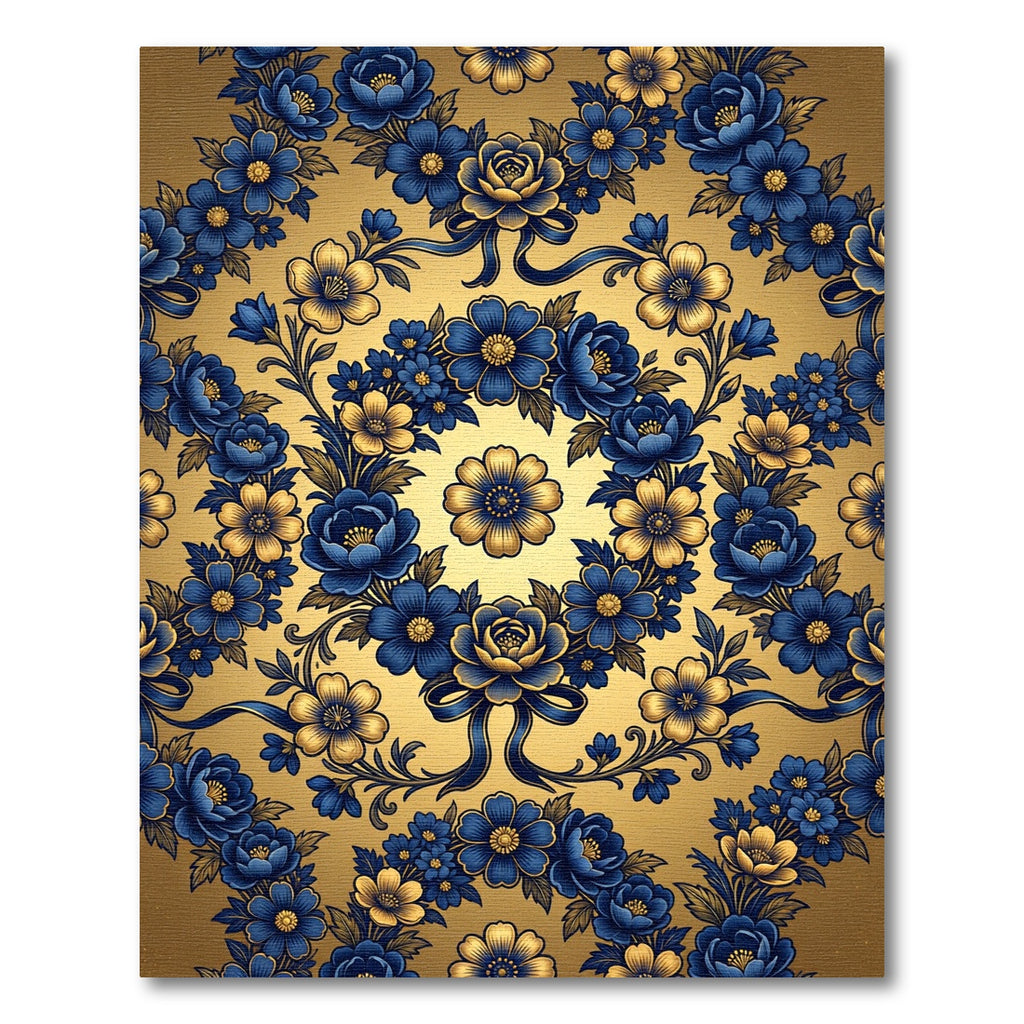 Golden Navy Floral Medallion Bloom Rug