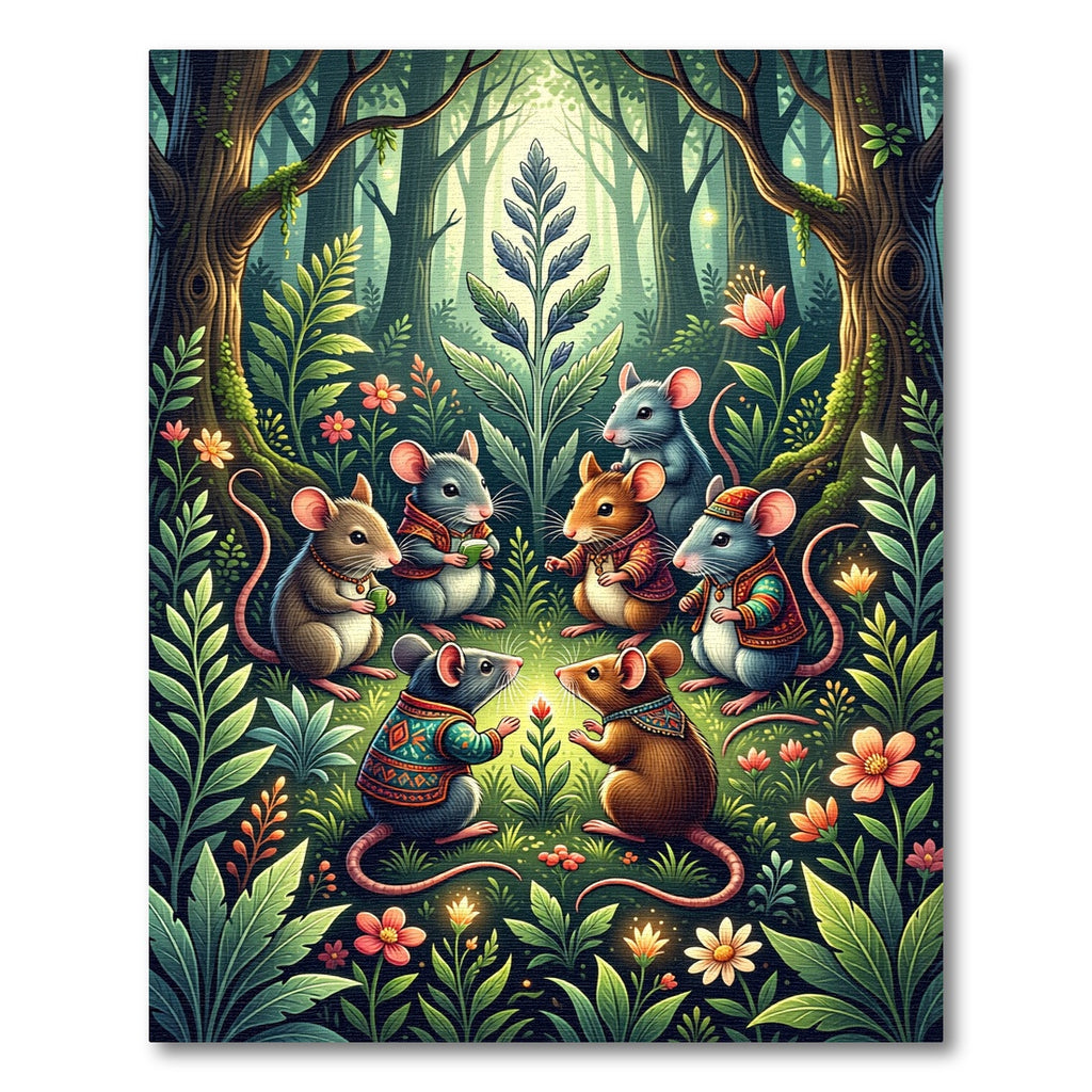 Whimsical Forest Mice Woodland Enchanted Meadow Rug