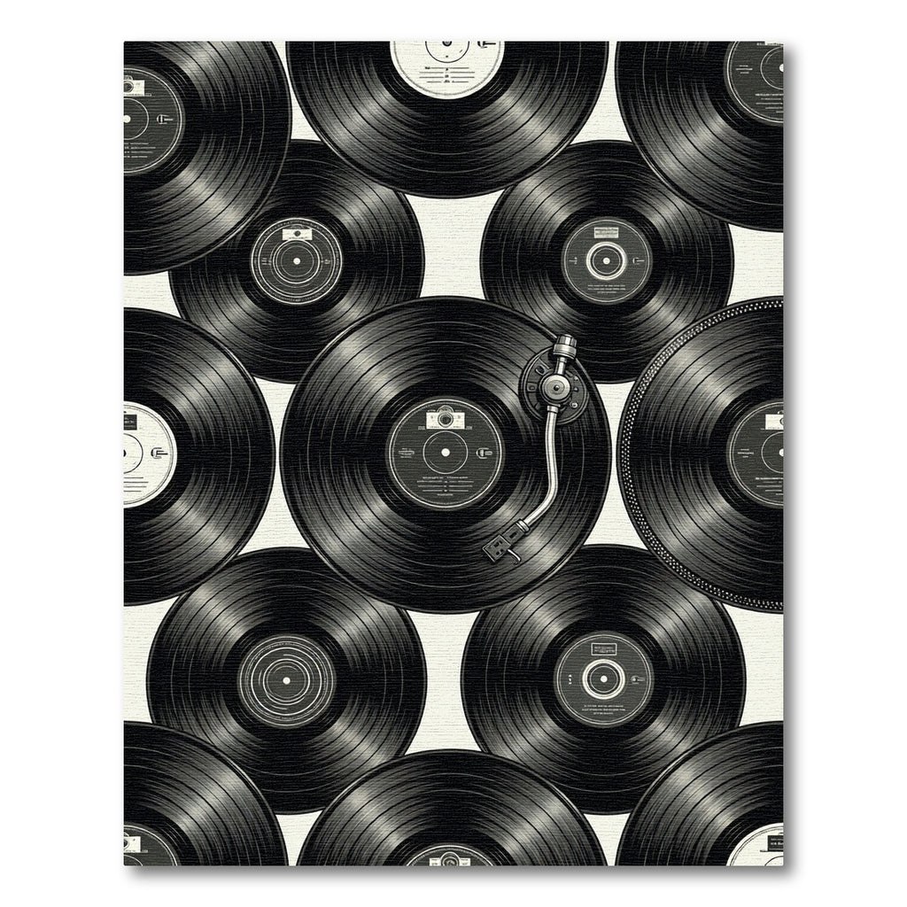 Retro Black Vinyl Record Grid Rug
