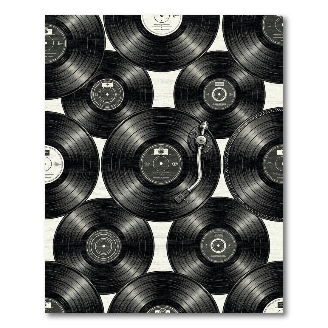 Retro Black Vinyl Record Grid Rug