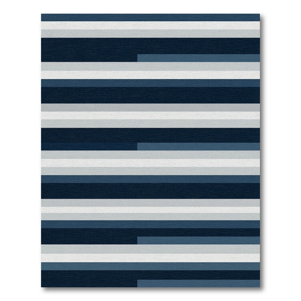 Modern Linear Navy and Light Blue Striped Rug