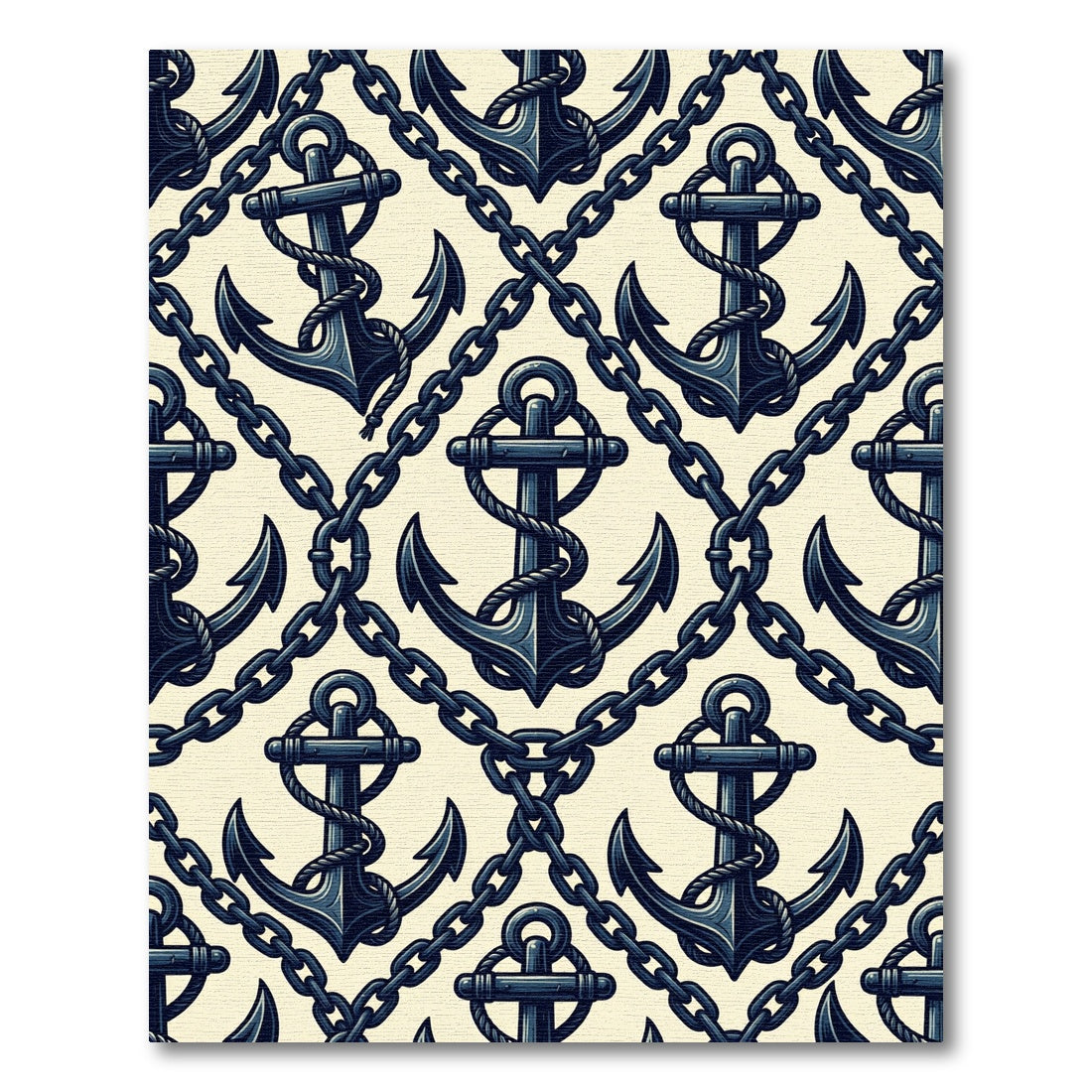 Navy Nautical Anchor and Chain Link Rug