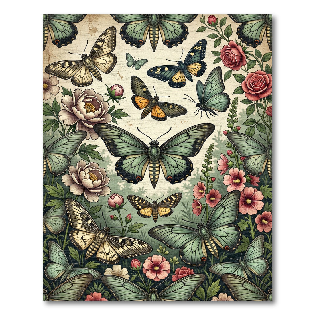 Botanical Sage Butterfly Garden Illustration Rug