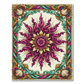 Ornate Pink Golden Sunburst Frame Rug