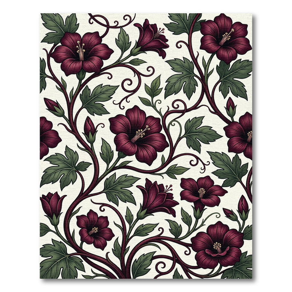 Dark Burgundy Floral Botanical Vines Rug