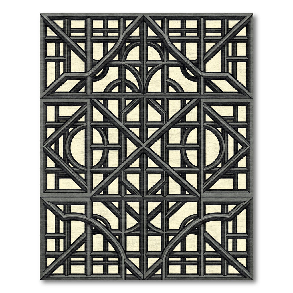 Dark Gray Geometric Window Lattice Rug