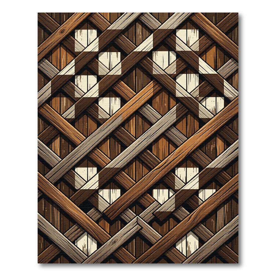 Rustic Woven Wood Lattice Rug