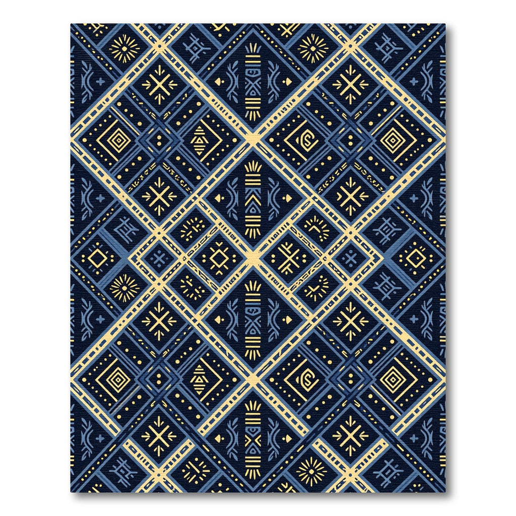 Navy Blue Yellow Geometric Diamond Rug