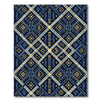 Navy Blue Yellow Geometric Diamond Rug