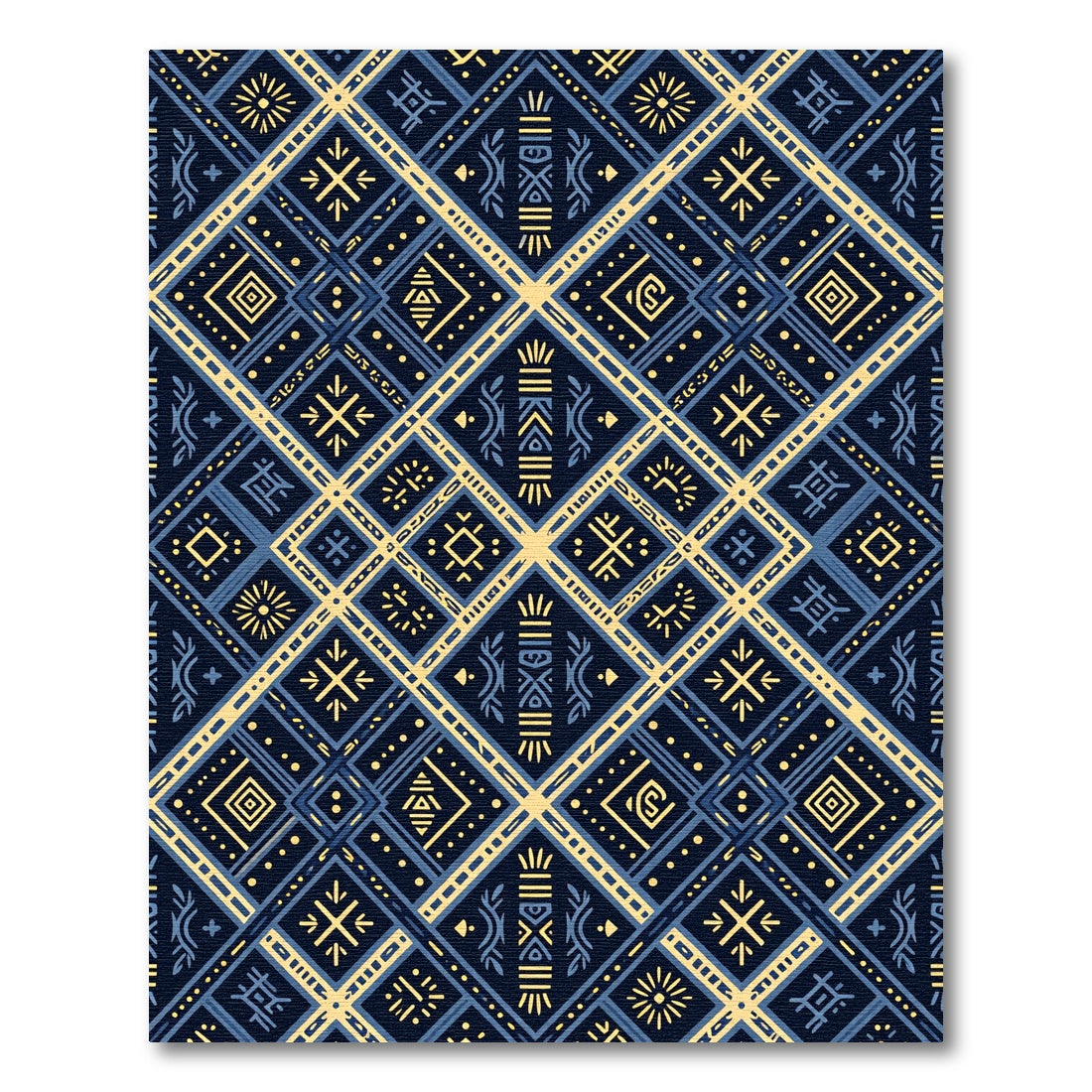 Navy Blue Yellow Geometric Diamond Rug