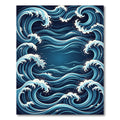Japanese Ocean Wave Indigo Art Rug