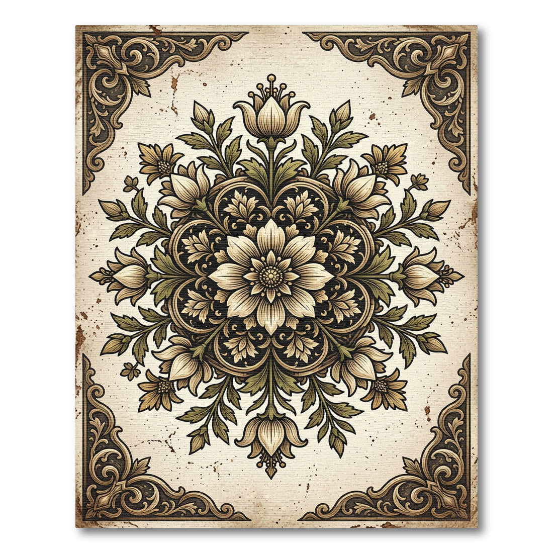 Vintage Neutral Floral Medallion Illustration Rug