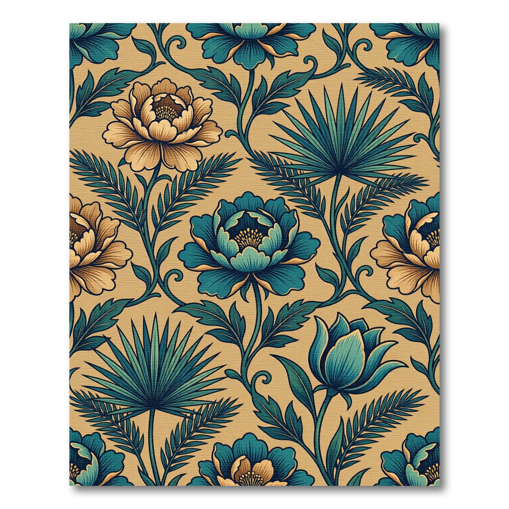 Golden Teal Floral Vine Garden Rug