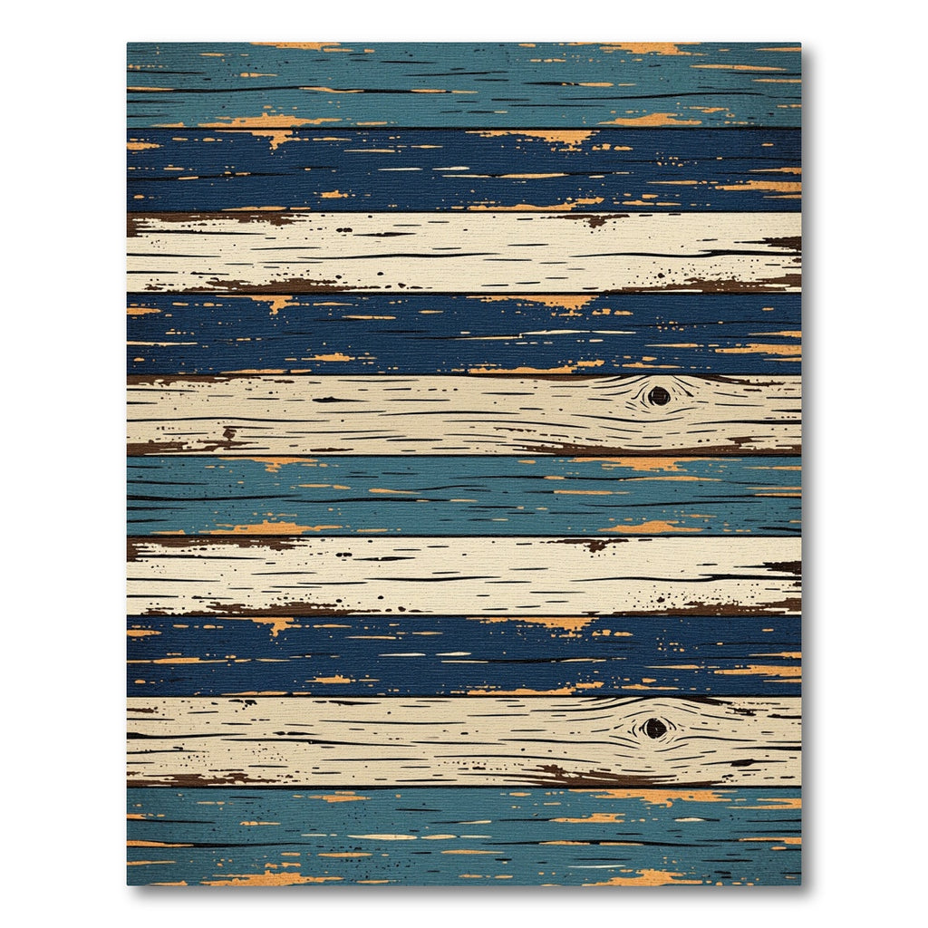 Distressed Navy and Cream Horizontal Planks Rug