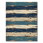 Distressed Navy and Cream Horizontal Planks Rug