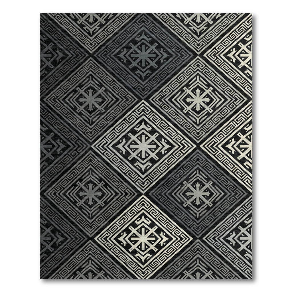 Silver Black Diamond Geometric Ornament Rug