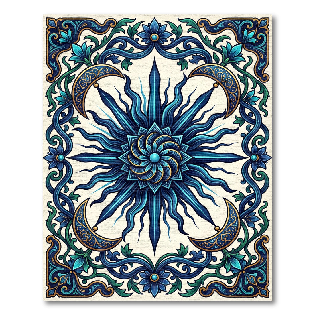 Deep Blue Celestial Sun Moon Rug