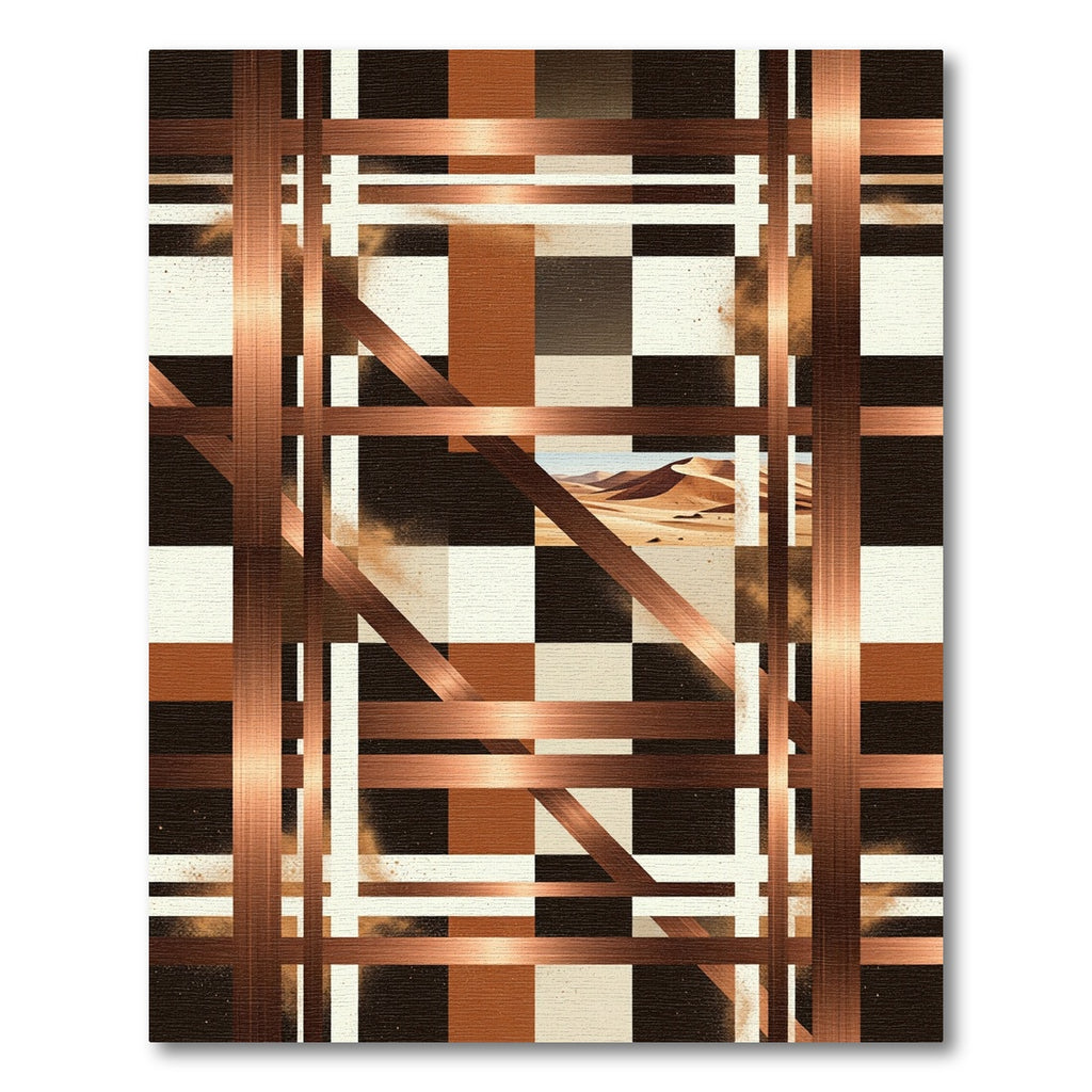 Geometric Copper Dune Check Rug