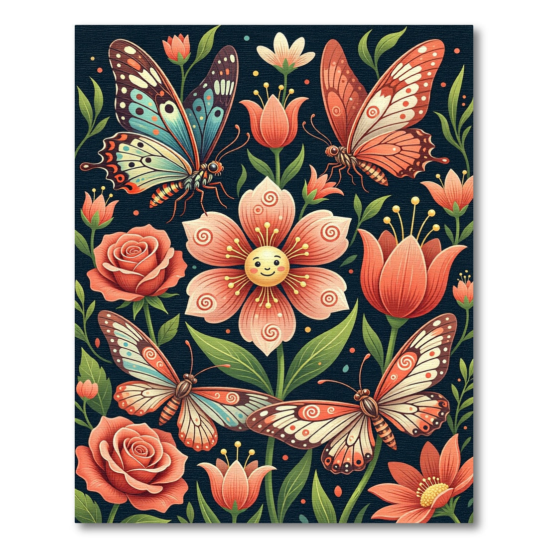 Whimsical Butterfly and Pastel Floral Garden Rug