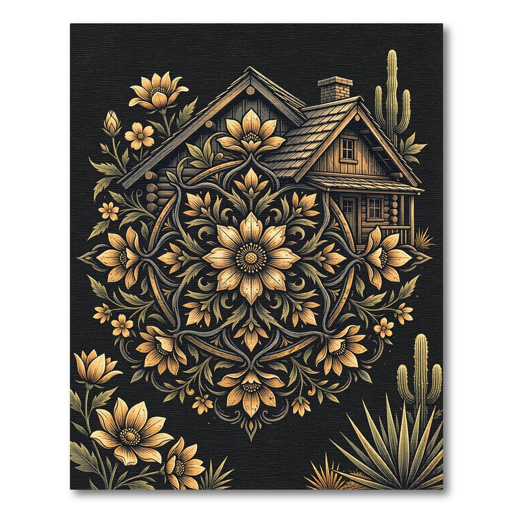 Golden Desert Cabin Floral Mandala Rug