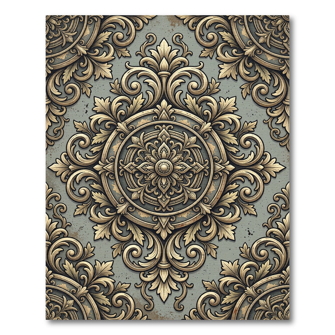 Ornate Gold Leaf Filigree Medallion Rug