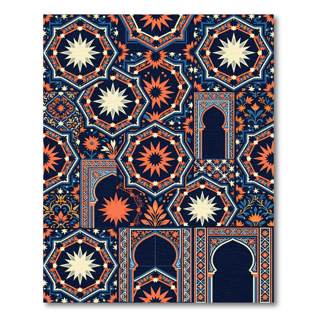 Midnight Geometric Star And Arch Mosaic Rug