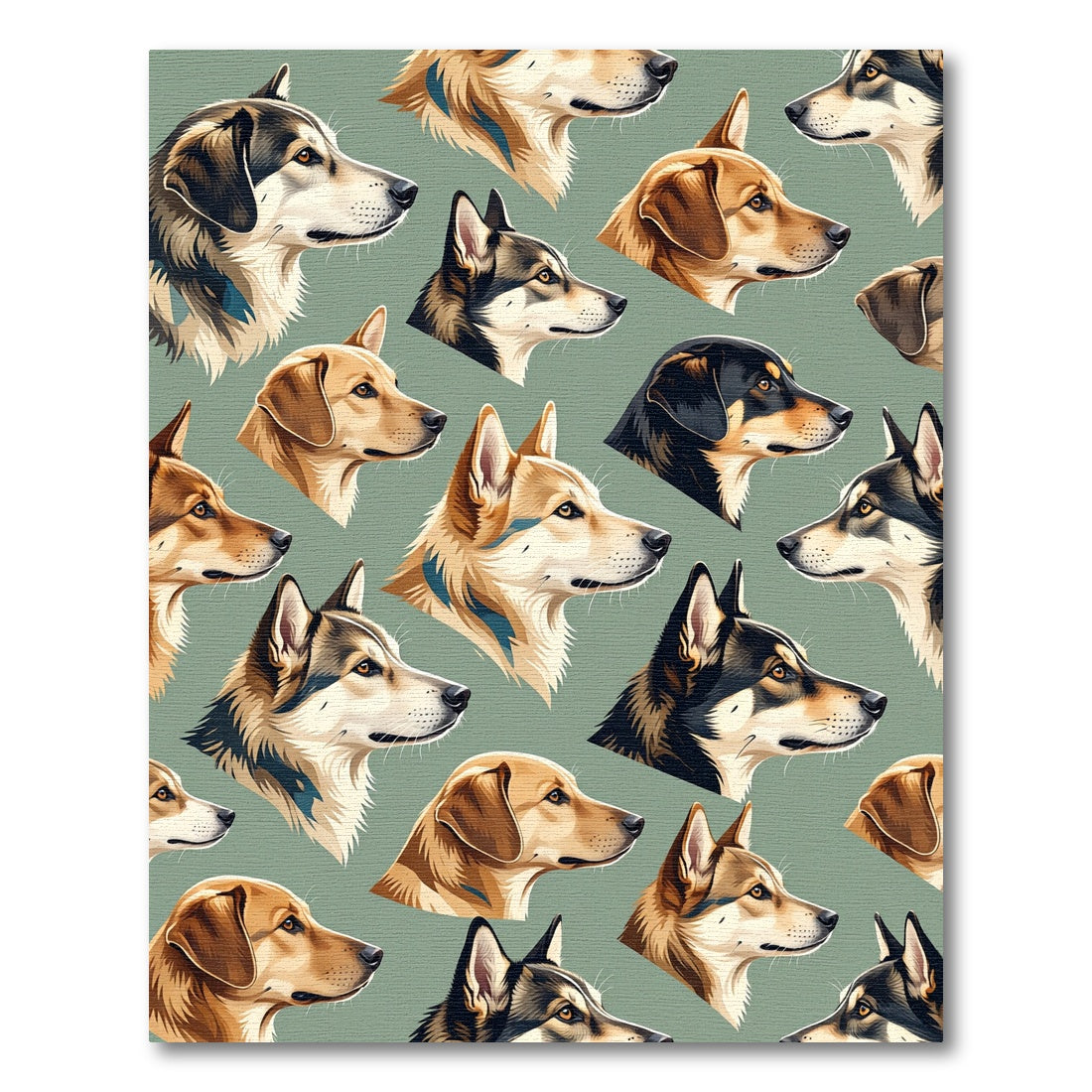 Sage Green Dog Head Illustration Rug