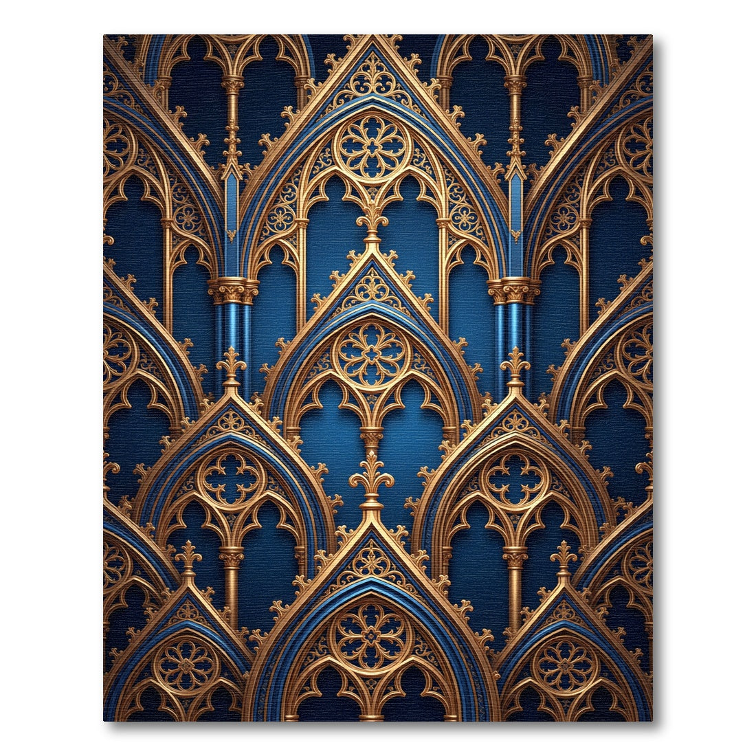 Gothic Royal Blue Gold Filigree Arch Rug